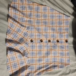 Plaid Button-Front Skirt in Orange and White